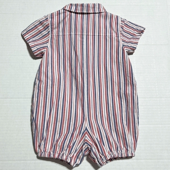 Janie and Jack Patriotic Striped Button Up Cotton Romper 3-6 Months - Picture 3 of 4